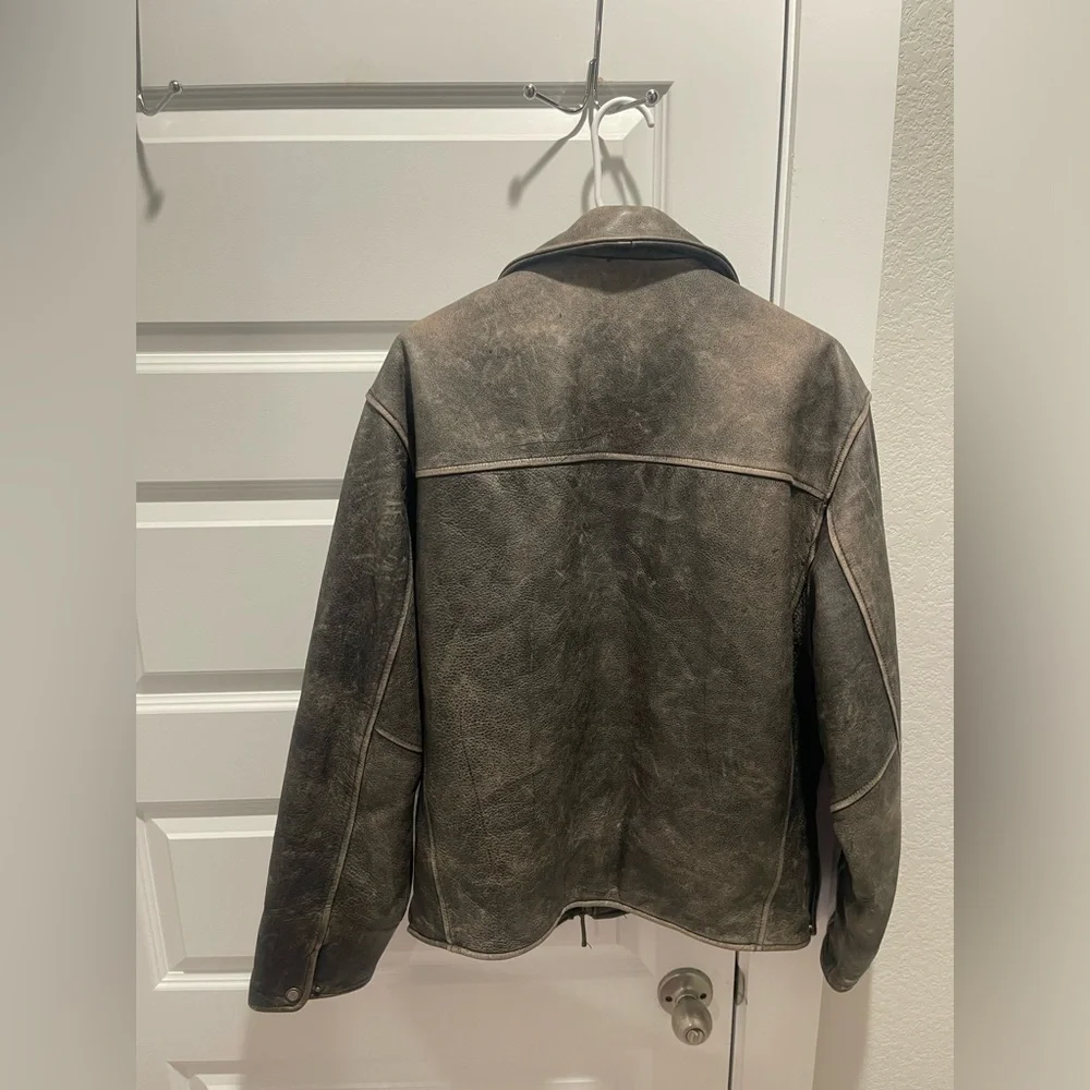 Couture by J park distressed leather zip up unisex oversized jacket Sz M men